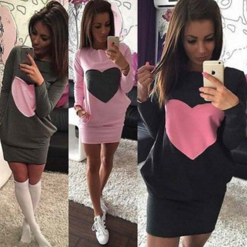 Heart Print Dress Bodycon Long Sleeve