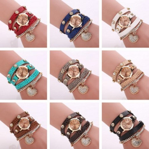 Crystal Love Shape Pendant Bracelet Watch