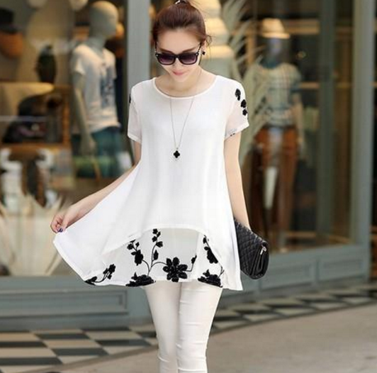 Vintage Short Sleeve Plus Size Dress Chiffon